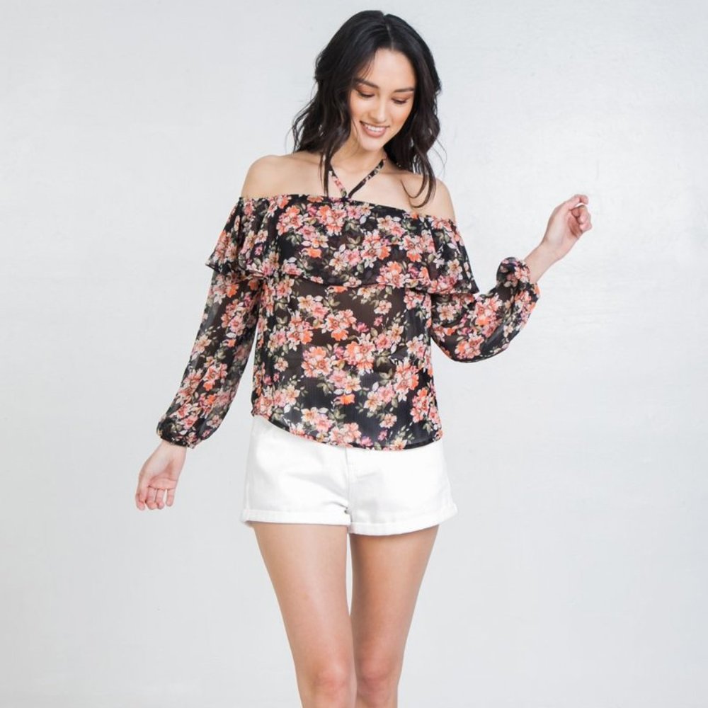 Flying Tomato Off the Shoulder Floral Top